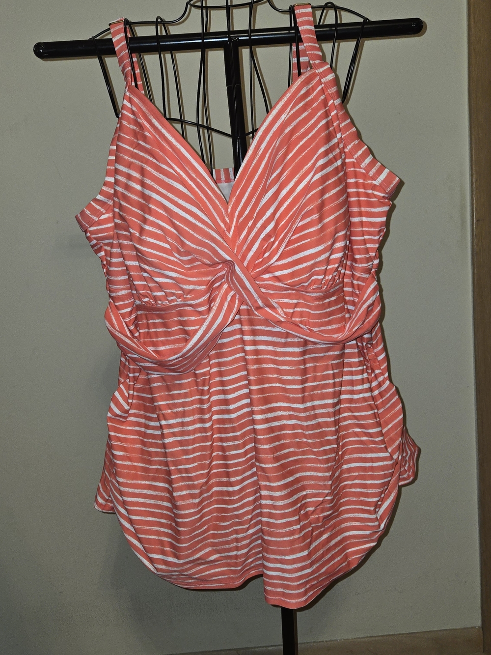 Ava & Viv Coral and White Striped Swim Top